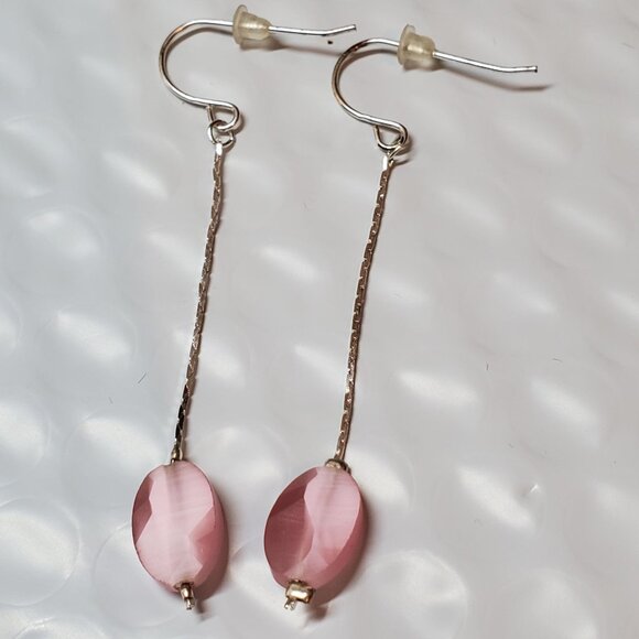 Pink Bead & Silver Drop Earrings - Picture 2 of 7